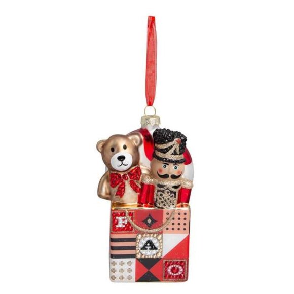 2018 FAO Schwarz GIFT BAG Large Hand Blown Glass Nutcracker Teddy Bear NEW - Picture 1 of 1